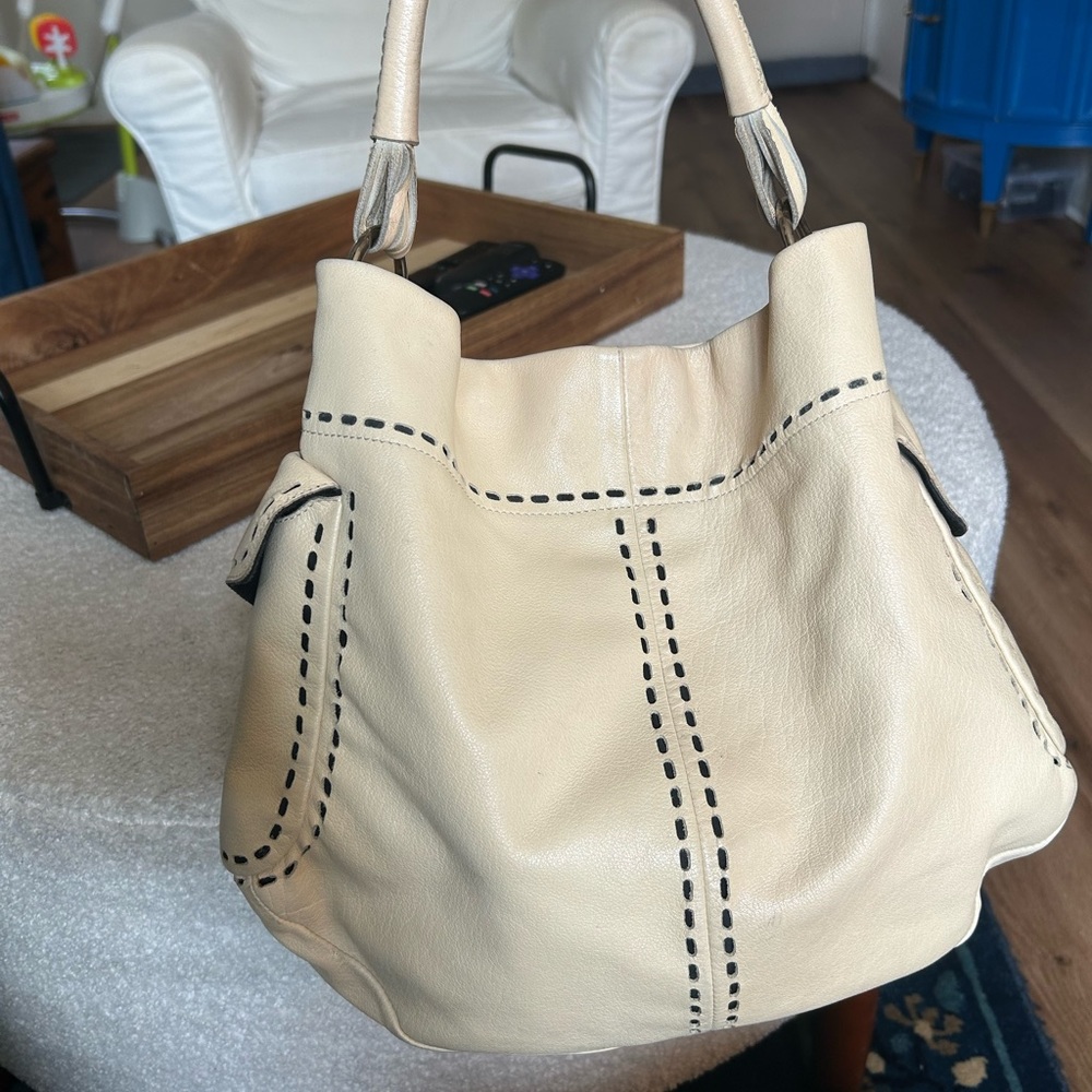 Vintage PRADA beige laser cut Vitello Daino Hobo shoulder bag